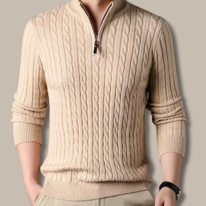 The Wells Cable-knit Quarter Zip Jumper