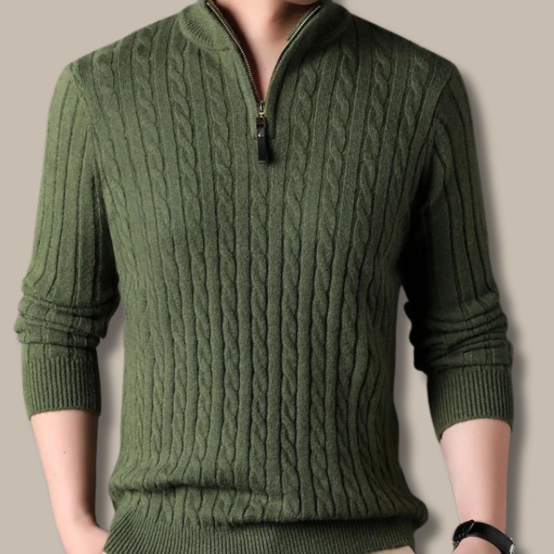 The Wells Cable-knit Quarter Zip Jumper