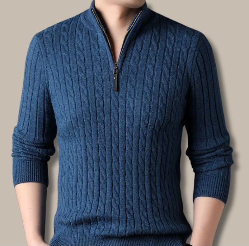 The Wells Cable-knit Quarter Zip Jumper