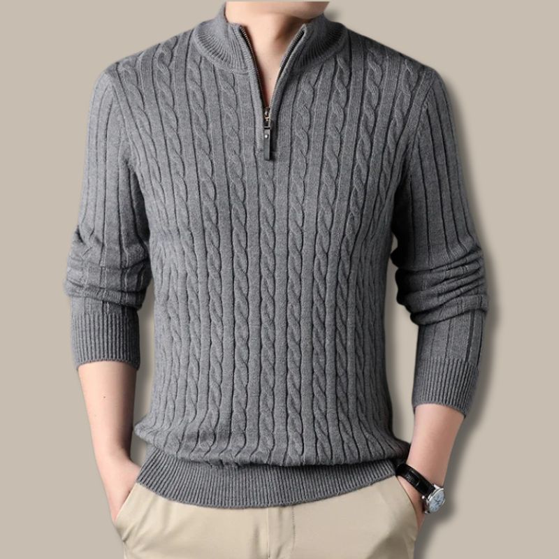 The Wells Cable-knit Quarter Zip Jumper