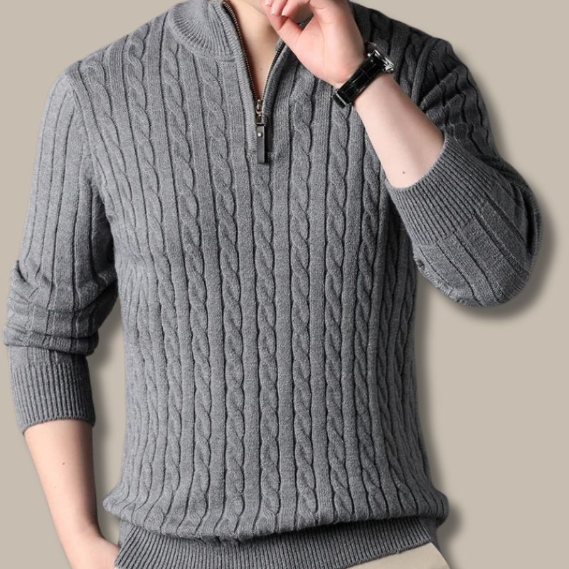 The Wells Cable-knit Quarter Zip Jumper