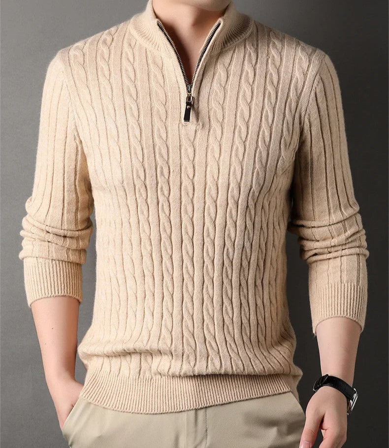 The Wells Cable-knit Quarter Zip Jumper