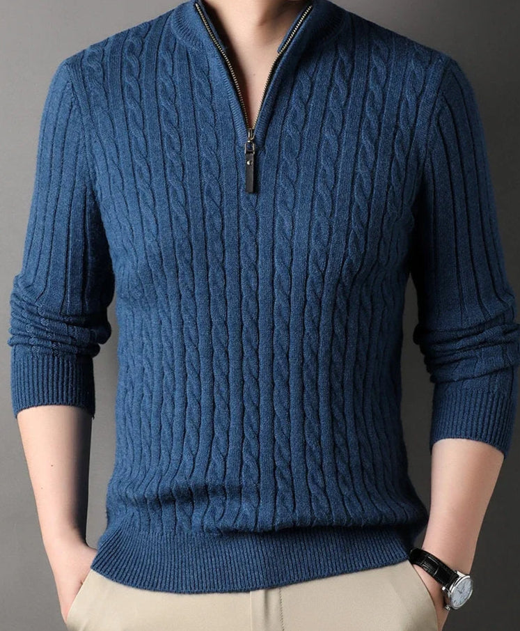 The Wells Cable-knit Quarter Zip Jumper