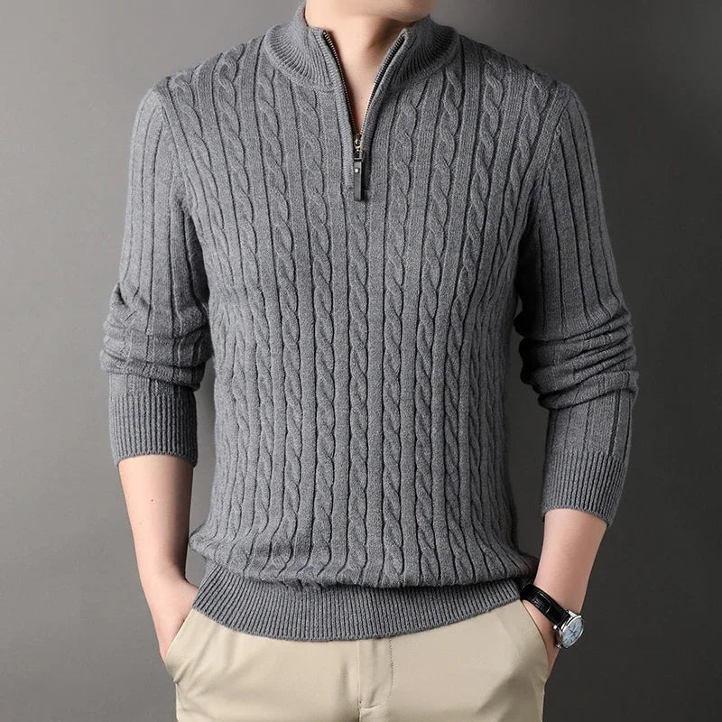 The Wells Cable-knit Quarter Zip Jumper